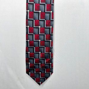 Facets Men’s Neck Tie sz 3 ¾” x 55” Short 100% Silk Red Black Gray Business Tie